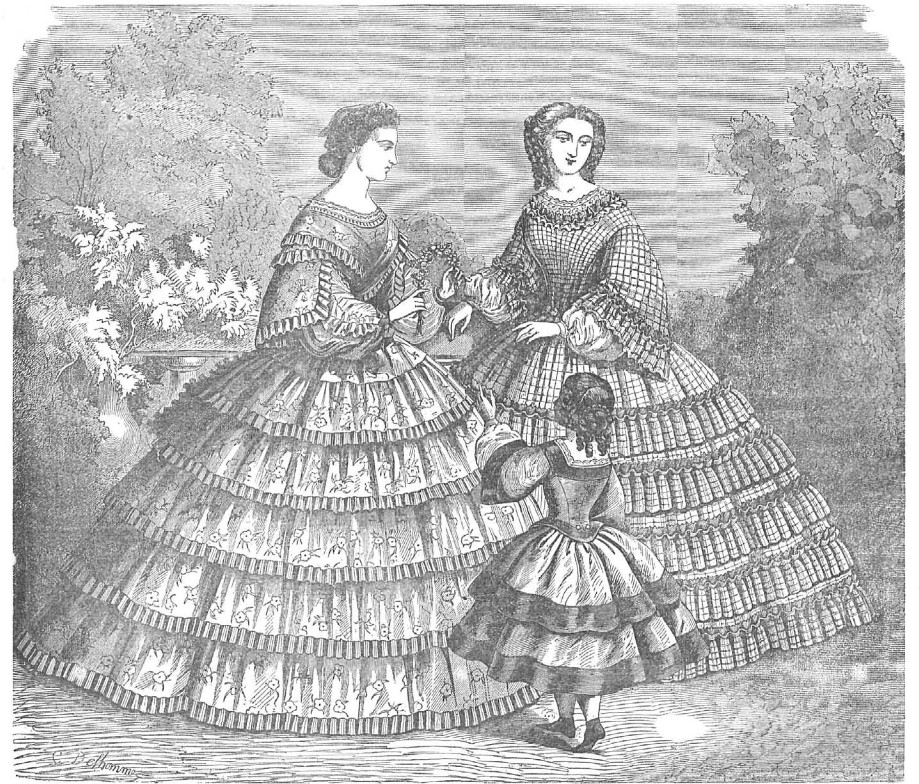 Figura 01. Traje de calle y falda para ciclista. Extracto del número 3 de La Moda Elegante, Periódico de las familias. 24 de Octubre de 1861. Fuente: Hemeroteca Digital de la Biblioteca Nacional de España.